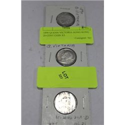 1890 QUEEN VICTORIA HONG KONG 20 CENT COIN X3