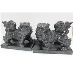 PAIR OF MARBLE CHINESE LIONS