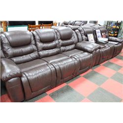 NEW CHOCOLATE BROWN LEATHER RECLINIG SOFA W