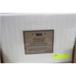 WHITE STRIPE QU SIZE 400 THREAD COUNT DUVET SET