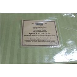 GREEN STRIPE QU SIZE 400 THREAD COUNT DUVET SET
