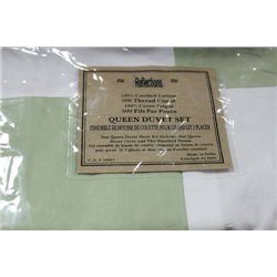 QUEEN SIZE 500 THREAD COUNT WHT AND GRN CHECKERED