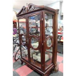 WOOD CARVED WOOD AND GLASS DISPLAY HUTCH