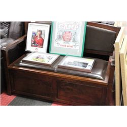 STORAGE LEATHER & WOOD BENCH