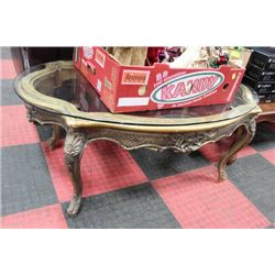 GOLD TONE GLASSTOP COFFEE TABLE
