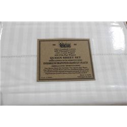 400 THREAD COUNT WHITE STRIPED QU SIZE SHEET SET