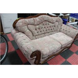 ESTATE WOOD CARVED DUSTY ROSE LOVE SEAT