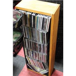 WOOD CD RACK W/ OVER W/ OVER 120 CD's - ROCK, POP,
