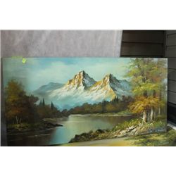 MOUNTAIN RIVER SCENE OIL ON CANVAS PICTURE