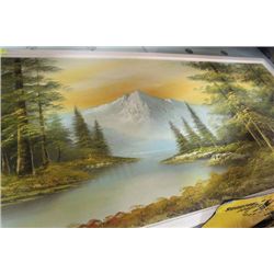 MOUNTAIN RIVER SCENE OIL ON CANVAS PICTURE
