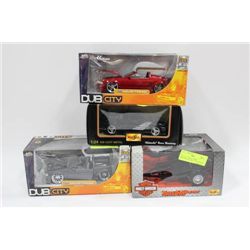 DIE CAST CARS THREE MUSTANGS & HARLEY TRAILER X4