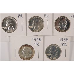 (5) 1958 PROOF WASHINGTON QUARTERS