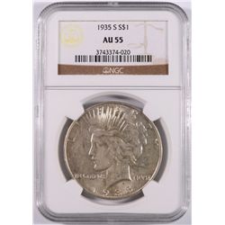 1935-S PEACE SILVER DOLLAR, NGC AU-55