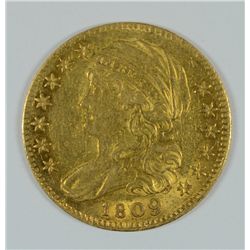 1809/8 $5.00 GOLD, AU-55 VERY RARE EARLY GOLD!!!