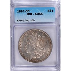 1891-CC MORGAN DOLLAR ICG AU-55 SPITTING EAGLE VAM-3 TOP 100