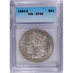 1892-S MORGAN DOLLAR ICG EF-45
