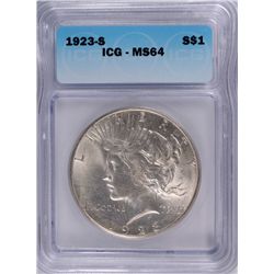 1923-S PEACE DOLLAR ICG MS-64 WHITE NICE