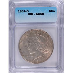 1934-D PEACE DOLLAR ICG AU-58