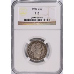 1905 BARBER QUARTER, NGC F/VF-15   SCARCE