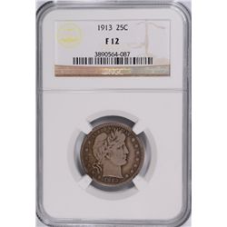 1913 BARBER QUARTER, NGC FINE-12 SCARCE!