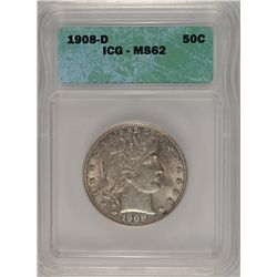 1908-D BARBER HALF DOLLAR ICG MS-62