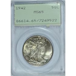 1942 WALKING LIBERTY HALF DOLLAR PCGS MS-65 OGH