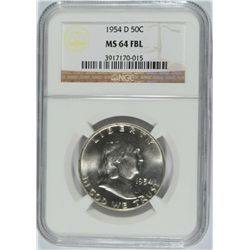 1954-D FRANKLIN HALF DOLLAR NGC MS-64 FBL