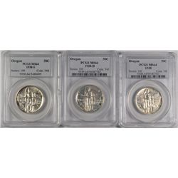 SET OF (P, D, S) OREGON TRAIL COMMEN HALF DOLLARS PCGS MS-64