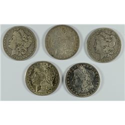 ( 5 ) DIFFERENT MORGAN DOLLARS, 1882-S, 1878, 1898, 1921 & 1896-O  NICE LOT!