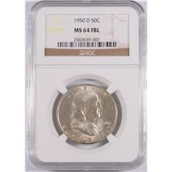 1950-D FRANKLIN HALF DOLLAR, NGC MS-64 FBL