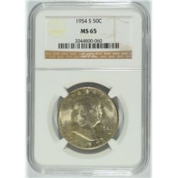 1954-S FRANKLIN HALF DOLLAR, NGC MS-64 FBL