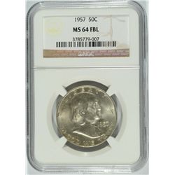 1957 FRANKLIN HALF DOLLAR, NGC MS-64 FBL