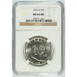 1957-D FRANKLIN HALF DOLLAR, NGC MS-64 FBL