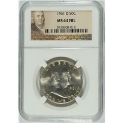 1961-D FRANKLIN HALF DOLLAR, NGC MS-64 FBL