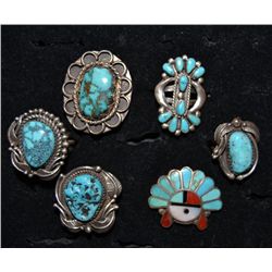 SIX NAVAJO AND ZUNI RINGS
