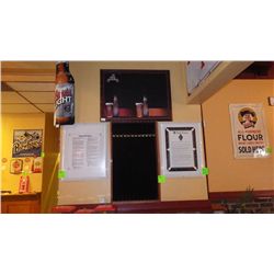 Rickards red framed print/eight ball & nine ball rules/and cue rack