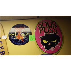 Foster's lager wood plaque/Miller's high life and Sour Puss signs