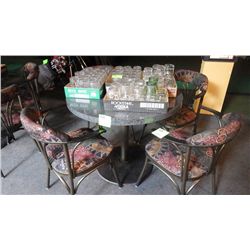 1 round centre steel pedestal table laminate with granite look finish