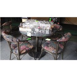 1 round centre steel pedestal table laminate with granite look finish