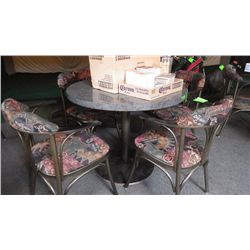 1 round centre steel pedestal table laminate with granite look finish