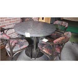 1 round centre steel pedestal table laminate with granite look finish