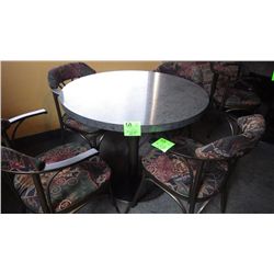 1 round centre steel pedestal table laminate with granite look finish