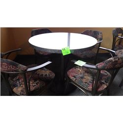 1 round centre steel pedestal table laminate with granite look finish