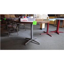 1 round centre steel pedestal table laminate with granite look finish