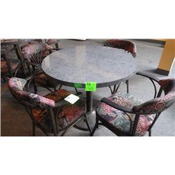 1 round centre steel pedestal table laminate with granite look finish