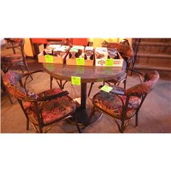1 round centre steel pedestal table laminate with granite look finish