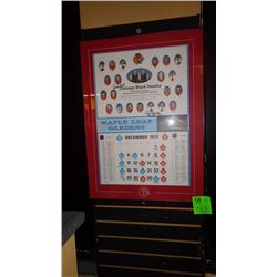 1 autographed "Chicago Black Hawks" Dec. 1972 framed calendar with hall of famers Dennis Hull, and T