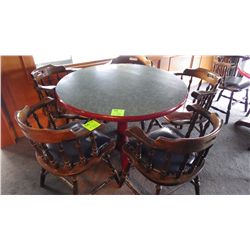 Wood round centre pedestal table with wood pedistal