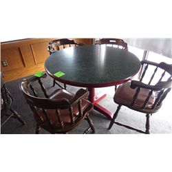 Wood round centre pedestal table with wood pedistal