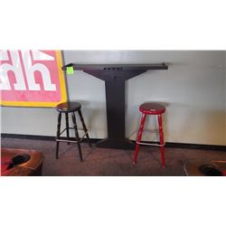 Wall table with cue holder and 2 solid wood stools